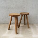 Pair of tripod stools raw wood