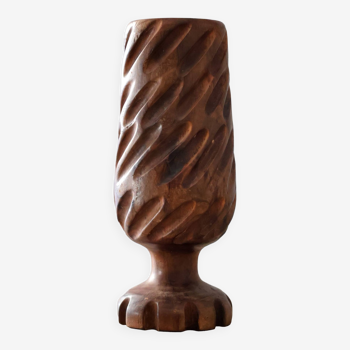 Hand-carved solid wood candle holder