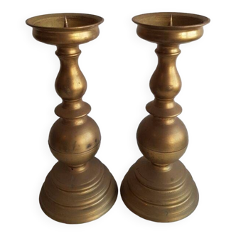 Pair of antique brass candlesticks or candlesticks