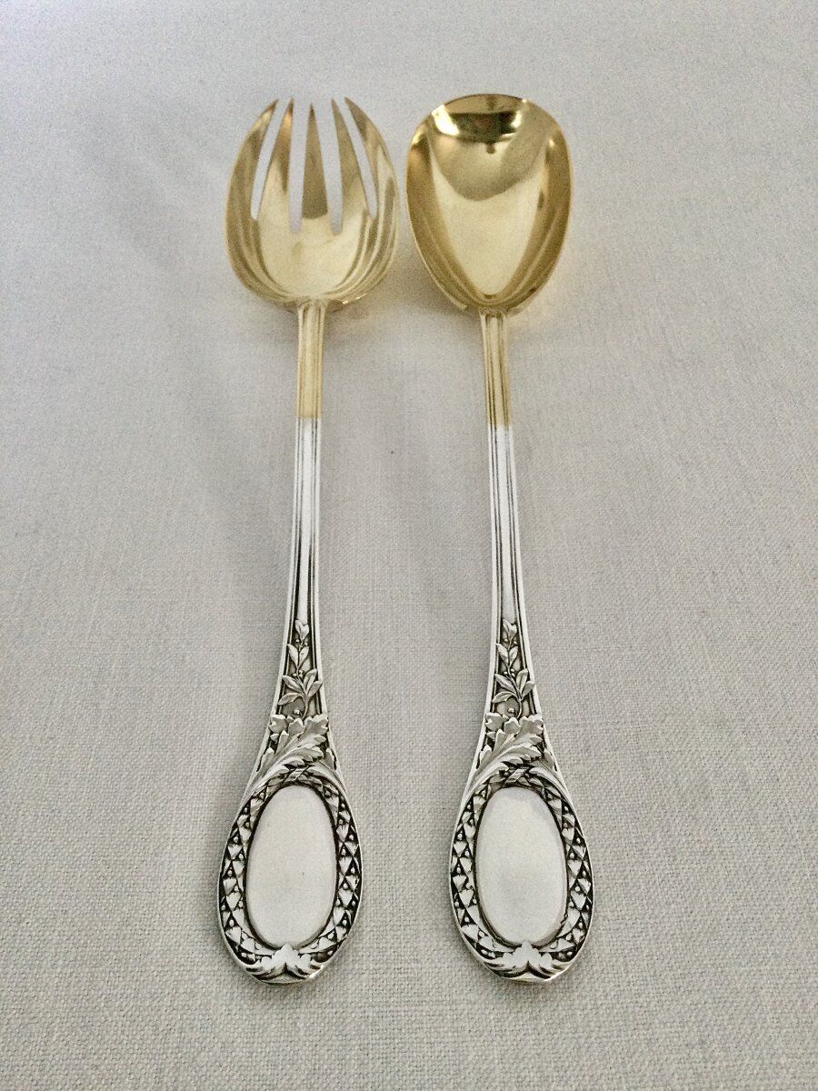 Emile puiforcat - solid silver and vermeil salad cutlery