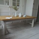 Coffee table made from a vintage farmhouse table in solid wood.
