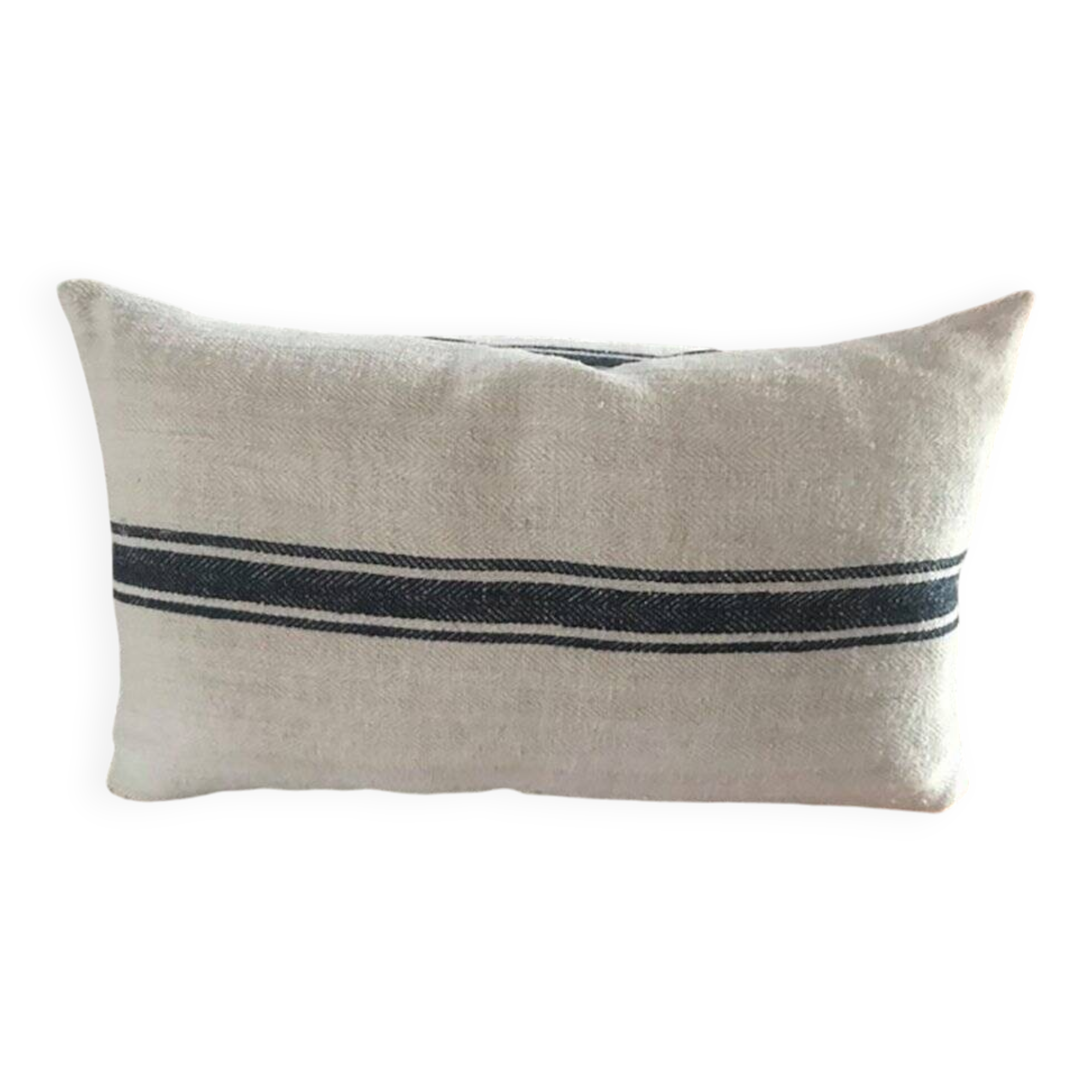 Paire de housses en lin blanc à bande bleue, style Mid-Century, fabriquées à partir de sacs hongrois