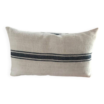 Pair of white linen covers with a blue stripe, Mid-Century style, made from Hungarian sacks.