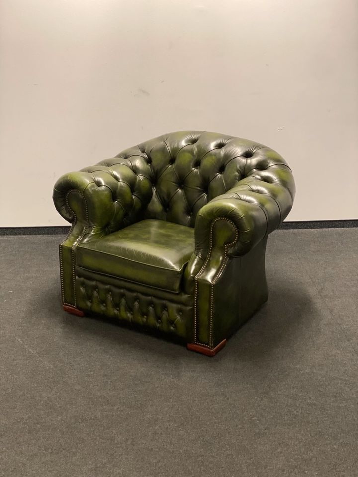 Handcrafted Chesterfield Club Armchair in Earthy Green Tone