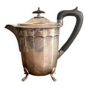 Théière Art Déco octogonale à pans coupés et anse en bois Sheffield England, 1930