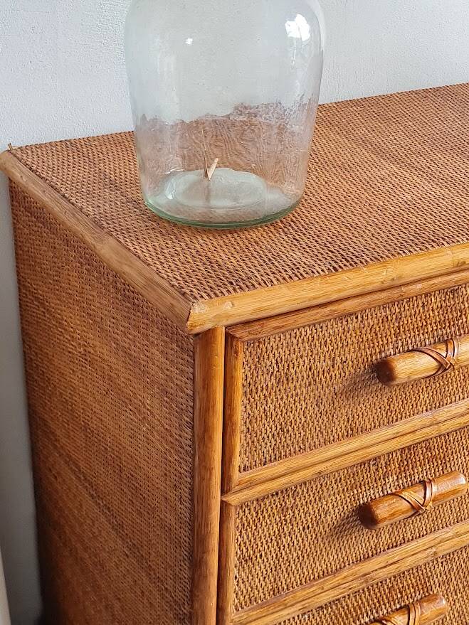 Vintage rattan chest of drawers circa 70s