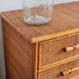 Vintage rattan chest of drawers circa 70s