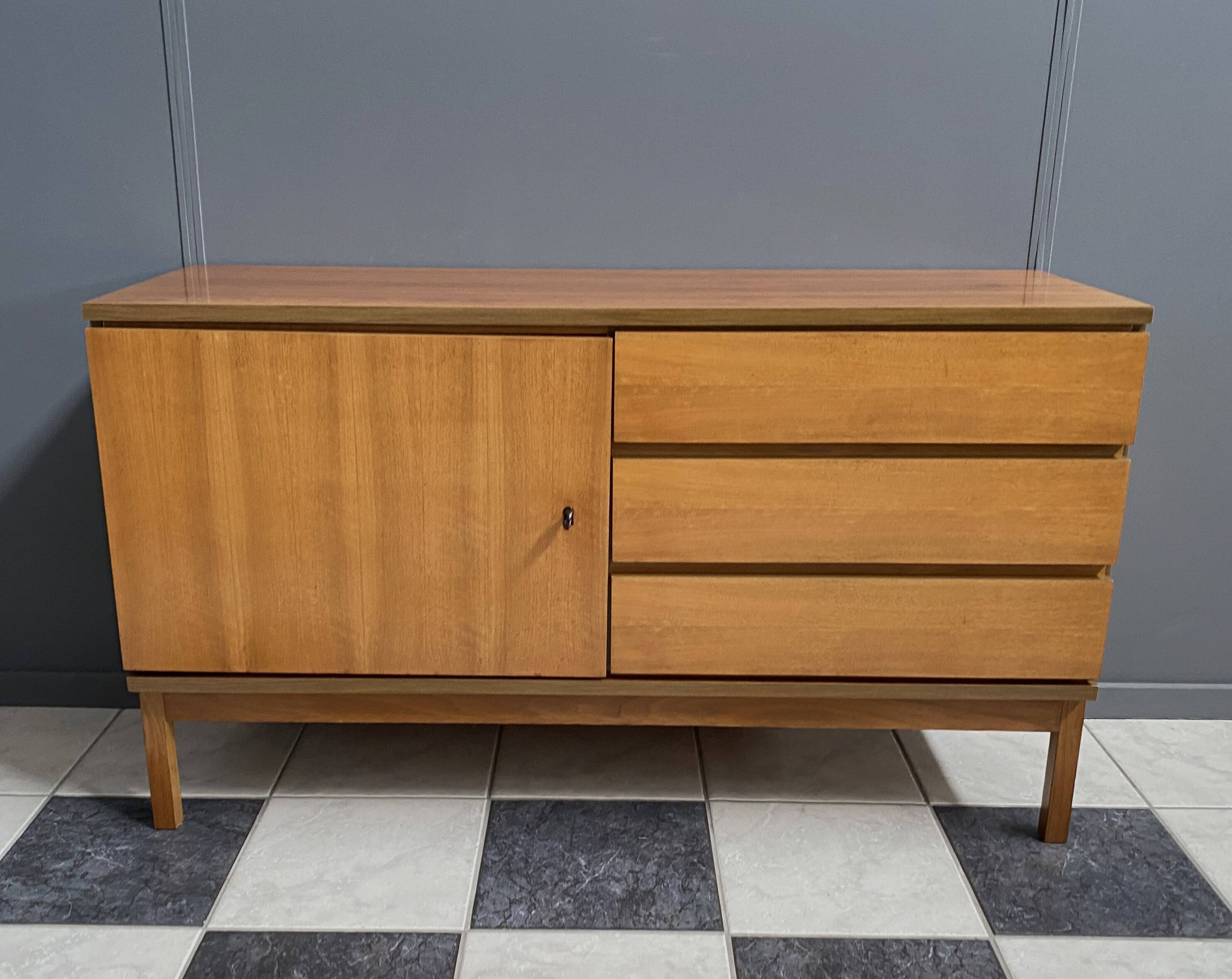 wood sideboard 3 drawers 1 door 1970s