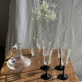 4 large Luminarc Octime vintage octagonal champagne flutes with black foot