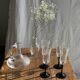 4 large Luminarc Octime vintage octagonal champagne flutes with black foot