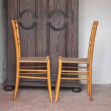 Pair of wooden chairs with vintage rope seats, vintage rope chairs