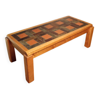 1970s coffee table in elm and schist