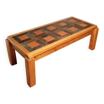 1970s coffee table in elm and schist