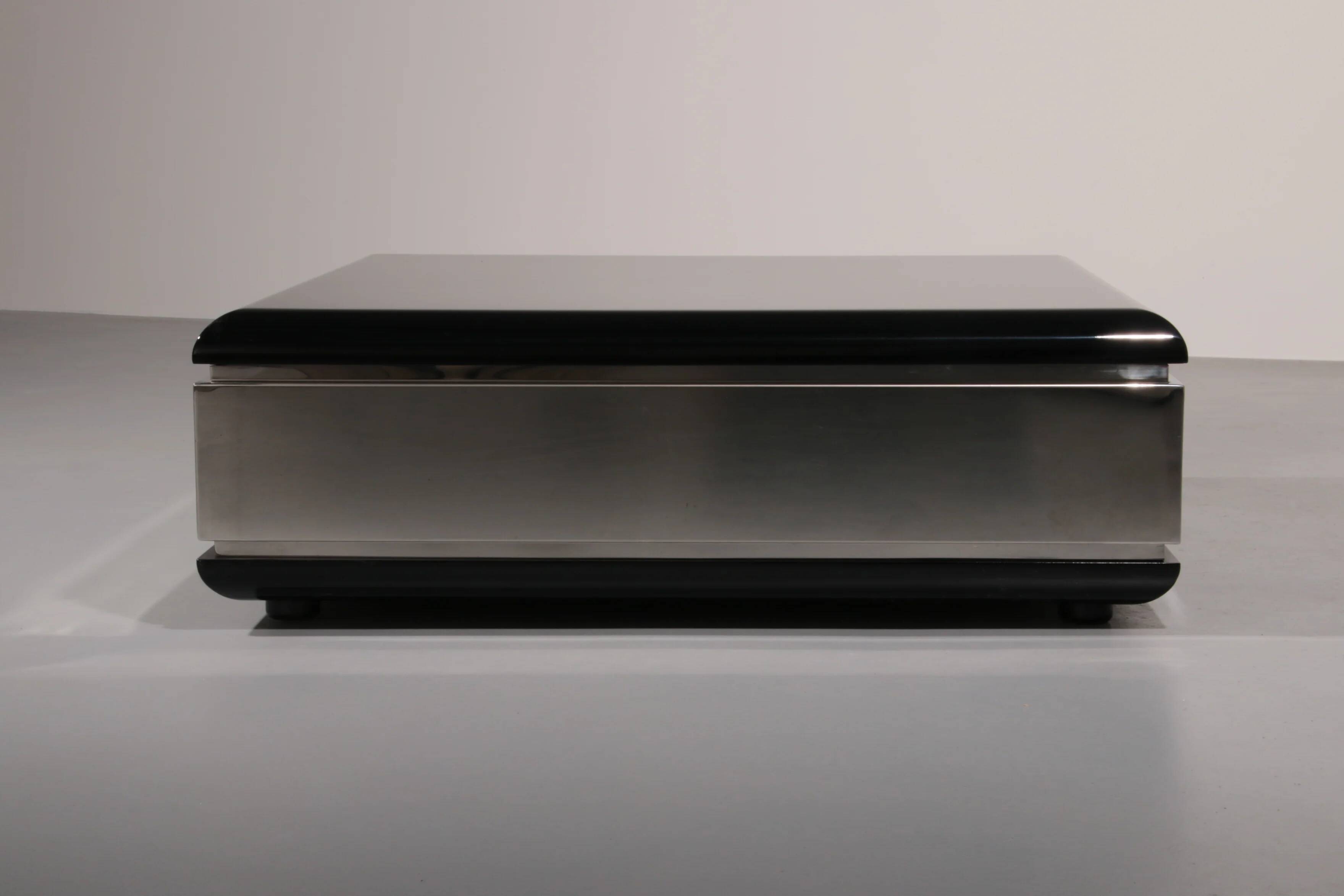 Willy Rizzo square black coffee table with mirrored glass