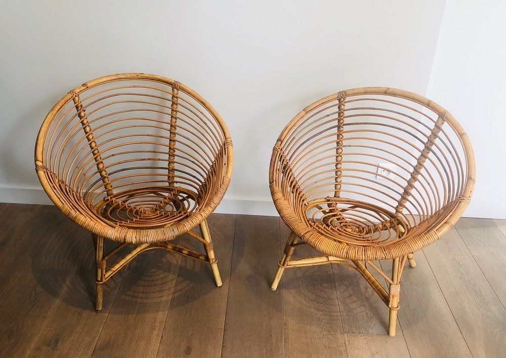 Pair of rattan armchairs