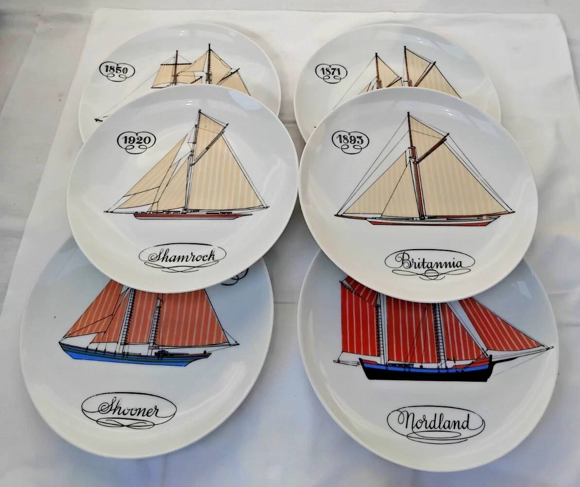 Auteuil Porcelain - Set of 6 Flat Plates - Nautical Theme