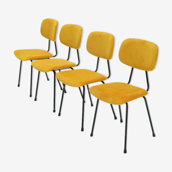 Set de 4 chaises de salle à manger Kembo rembourrées en corde nervurée jaune 1950