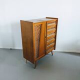Vintage wooden and wicker chest of drawers