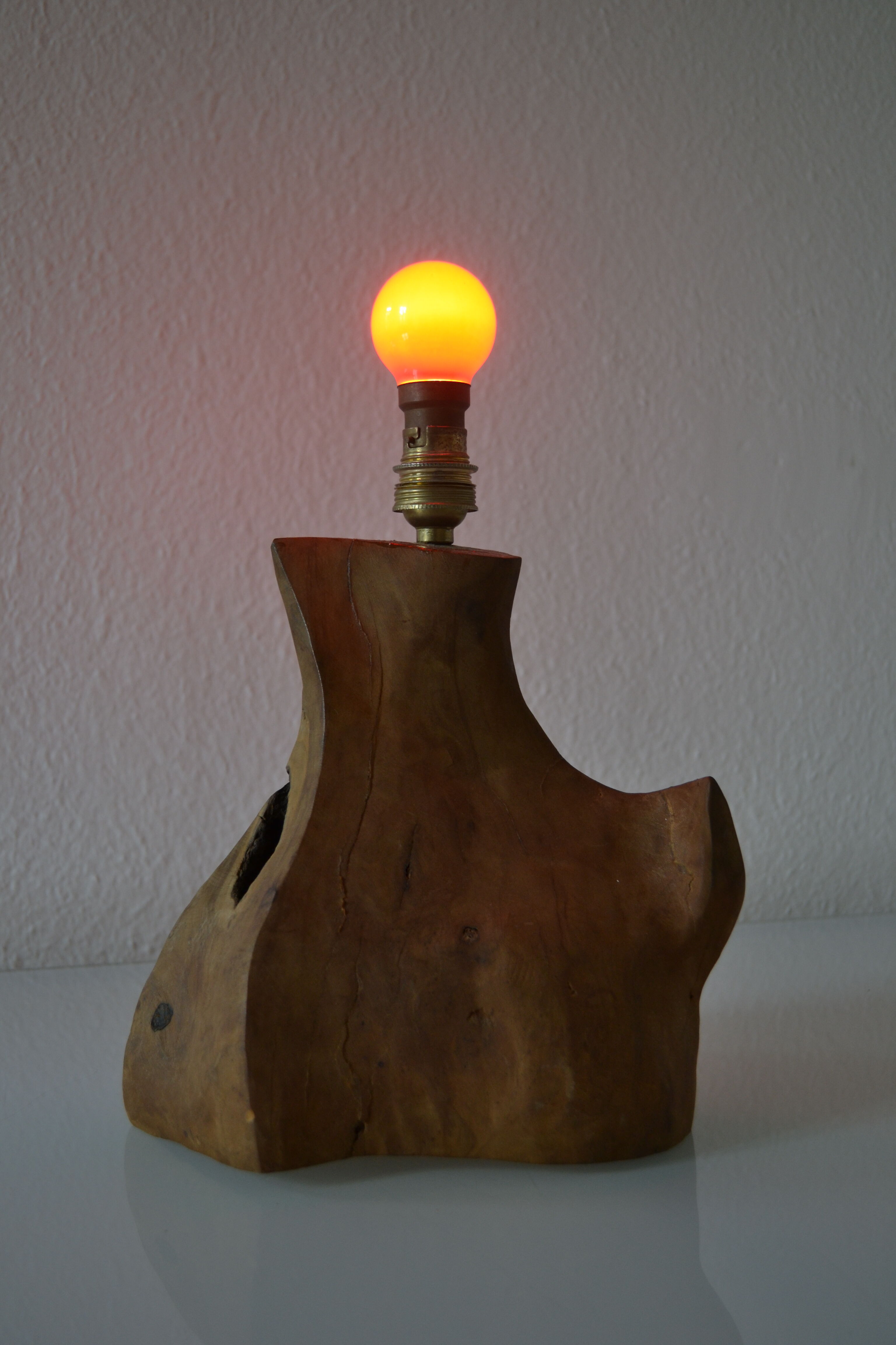 Modernist brutalist lamp free form years 60 olive wood