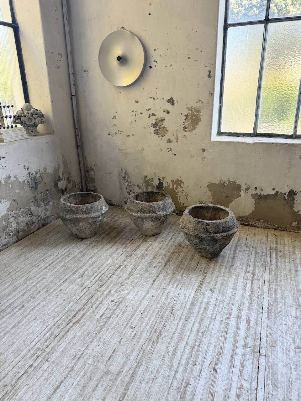 Trio of stone and cement planters, early 1900s