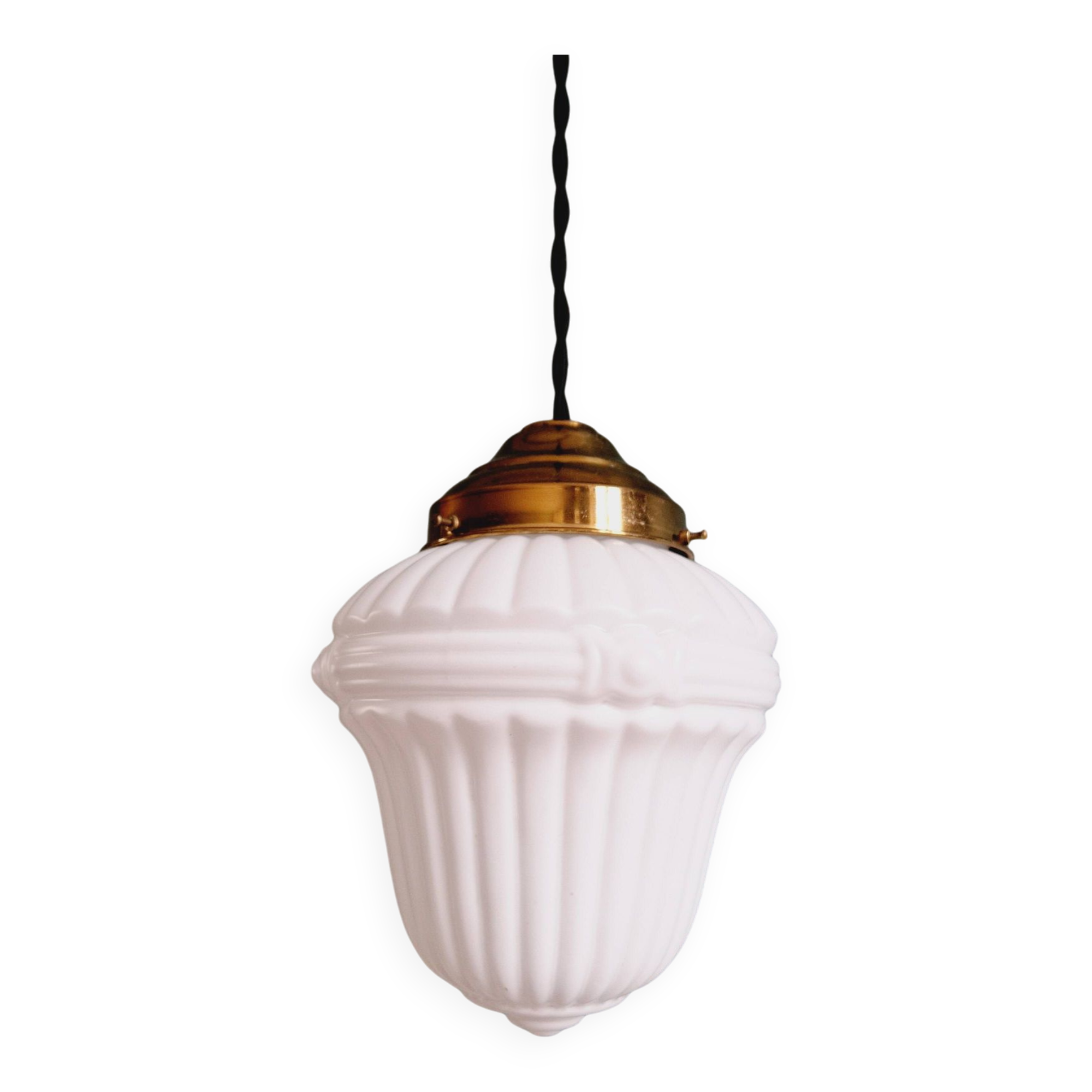 Art Deco pendant light in white opaline glass, 1920s-30s