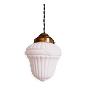 Art Deco pendant light in white opaline glass, 1920s-30s