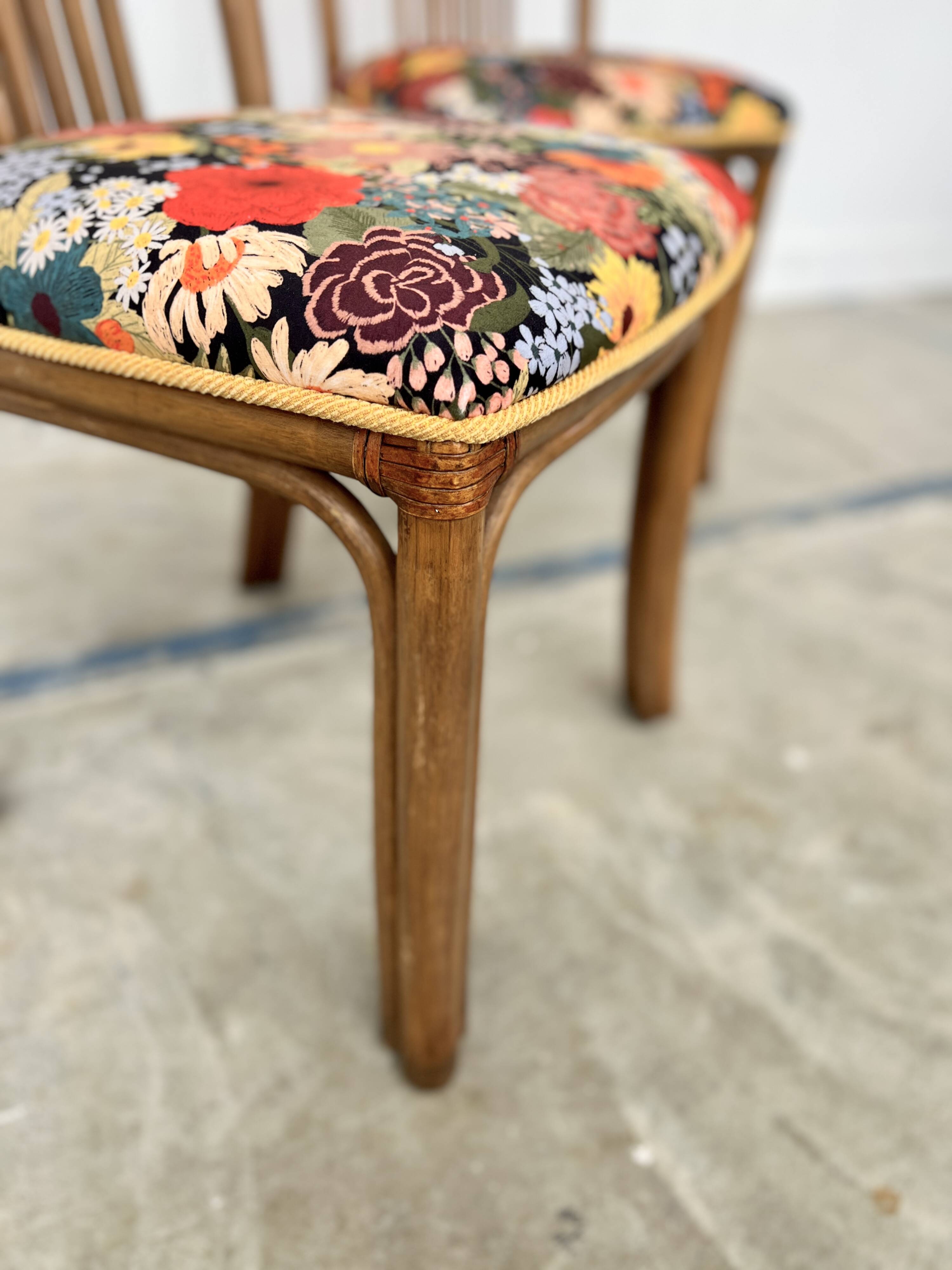 Set of 4 Rausch Rattan Curved Rattan Chairs - Floral Velvet Seats