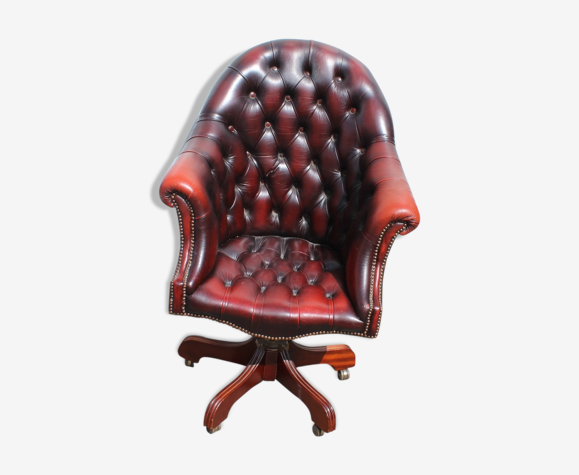 Oxblood Leather Bucket Chair Revolving, Leather Bucket Chair