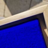Tableau peinture abstraite monochrome minimaliste bleu encadré