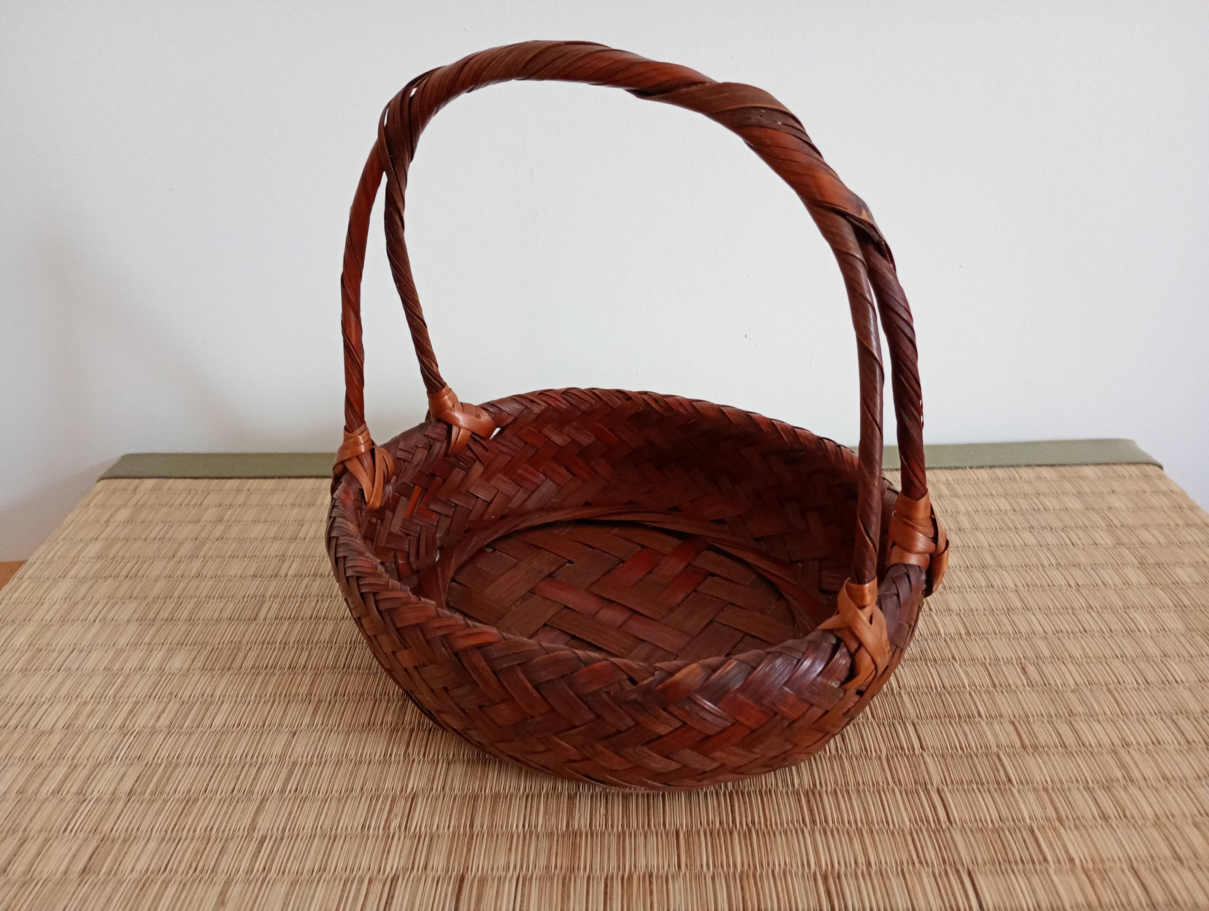 Japanese woven bamboo basket. Ikebana.