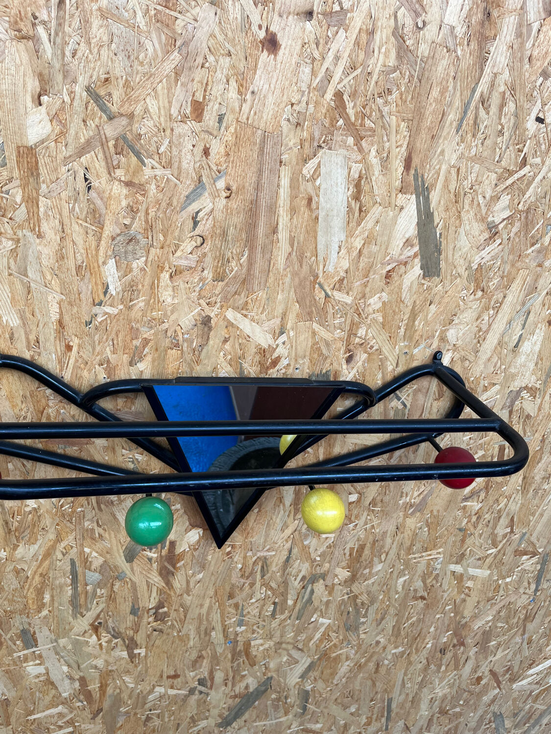 Black metal wood coat rack with vintage mirror