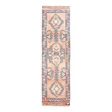 3x11 Vintage Runner Soft Orange Wool Runner Rug, Turkish Runner, 87x342Cm