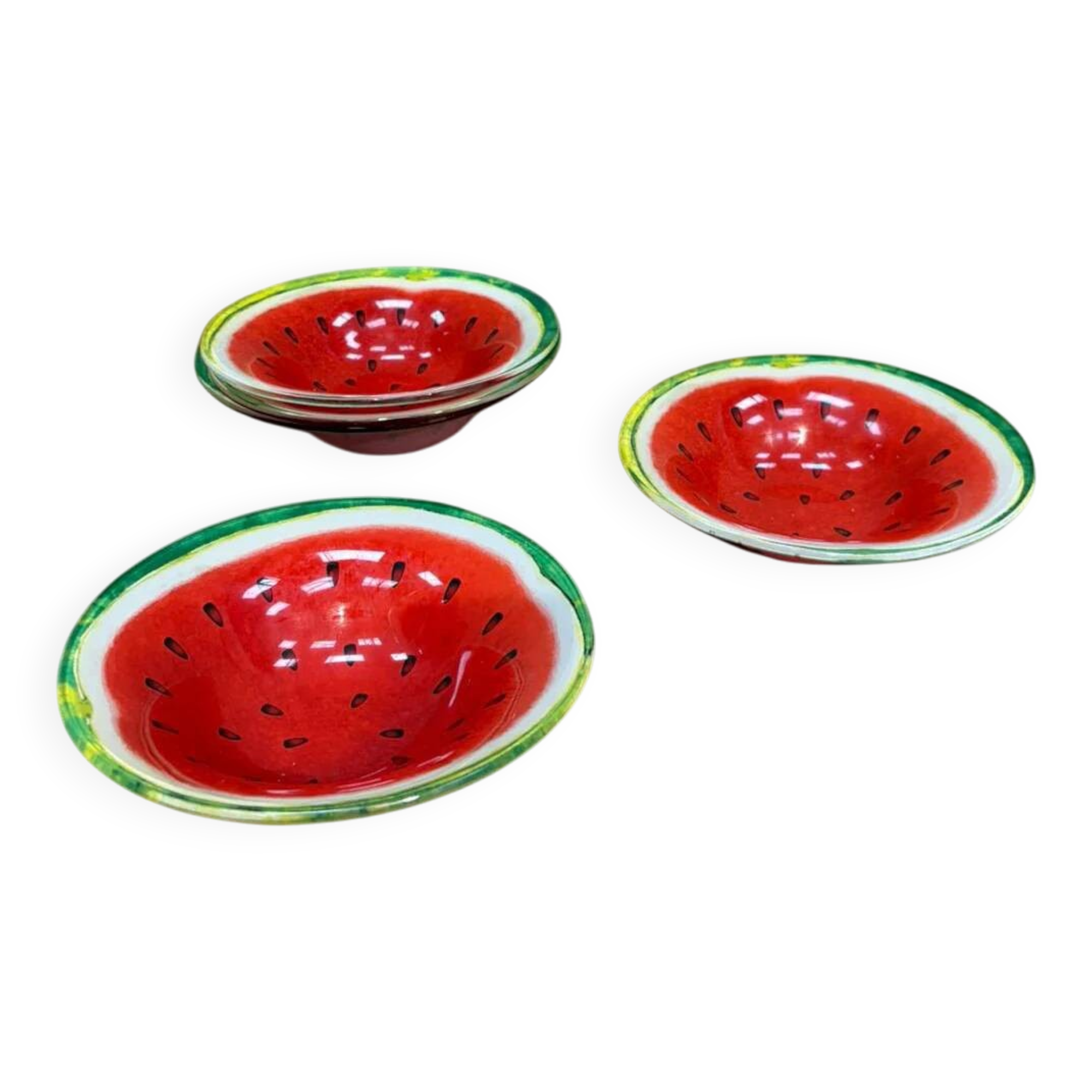 Assiettes creuses à dessert en verre à décor pastèque