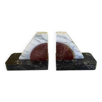 Pair of polychrome marble bookends