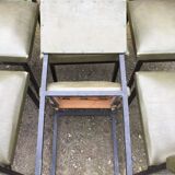 Vintage chairs guariche stone in Skaï green bottle and base in metal square tube.