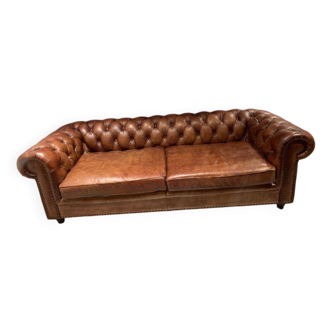 Canapé Chesterfield cuir 3 places marron