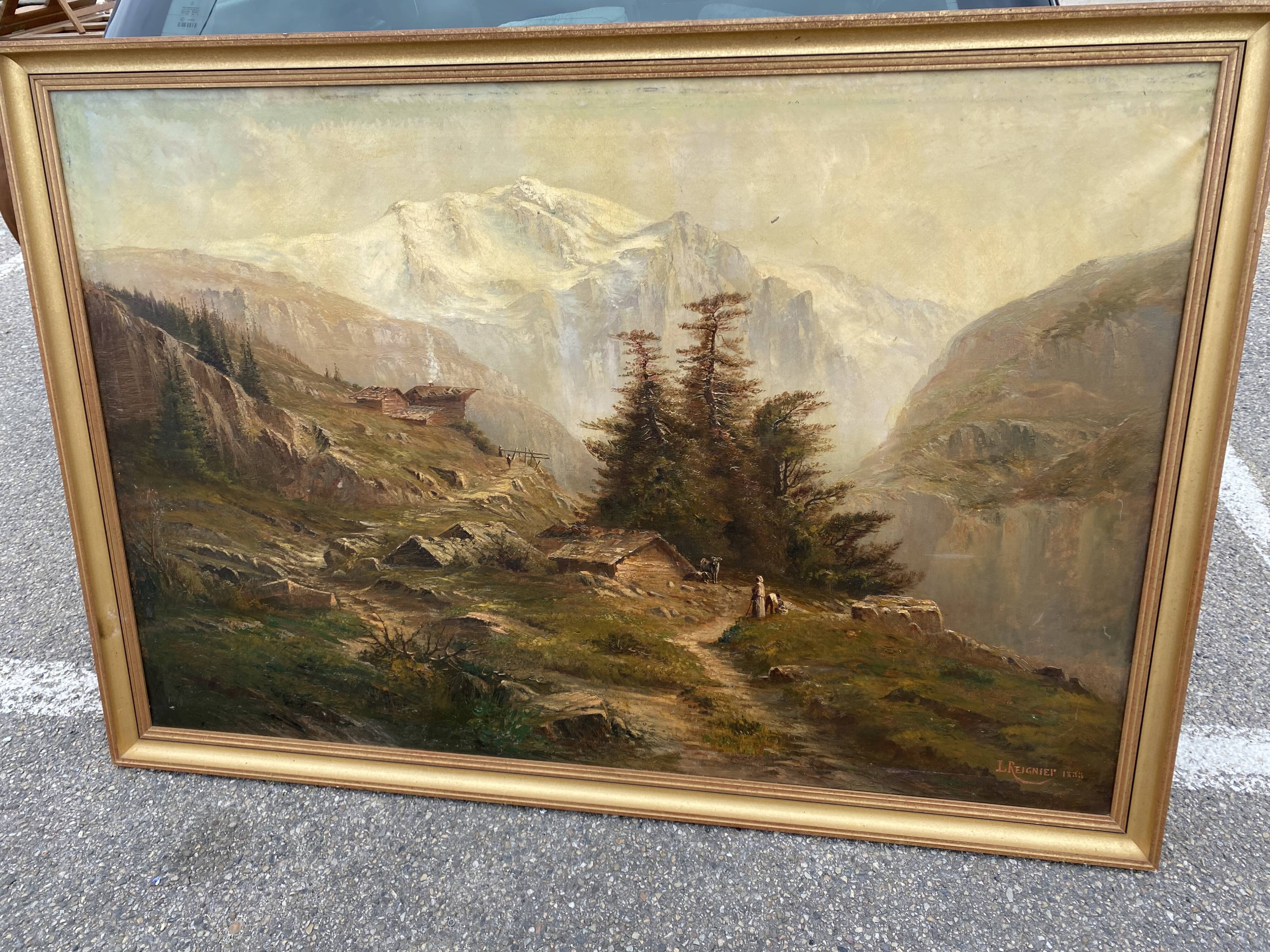Oil on canvas "mountain landscape" signed L. Reignier 1888