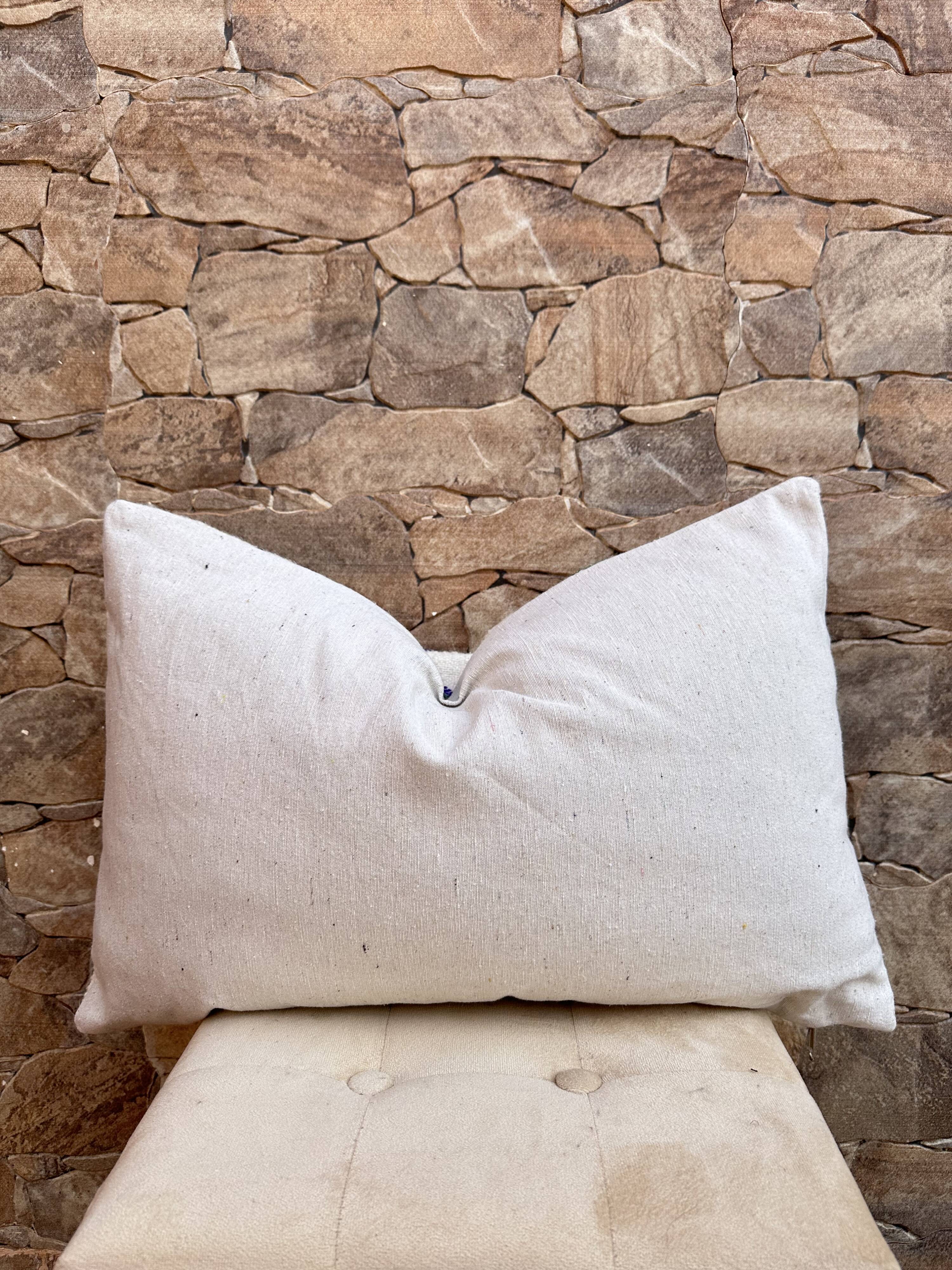 Handmade Moroccan Cushion Cover (60x40 cm) White, Kilim Rug Cushion Cover.