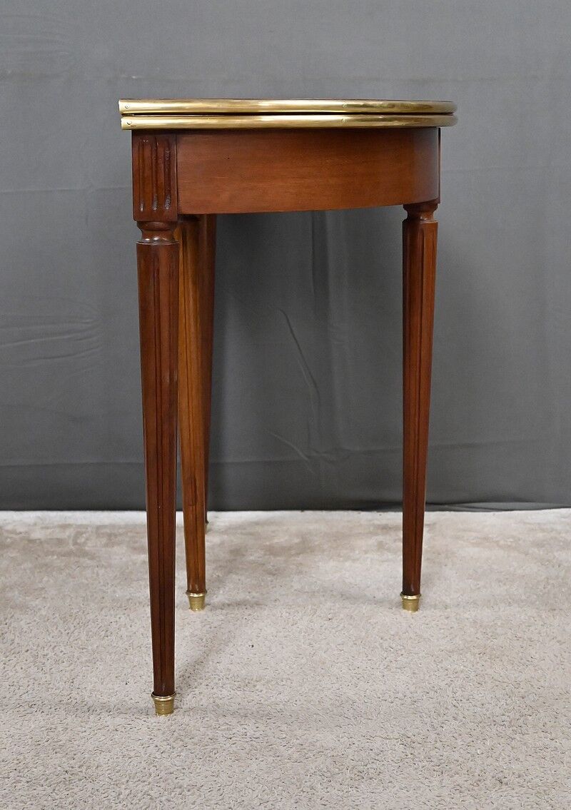 Table à jeux demi-lune en acajou, style Louis XVI – début XXe