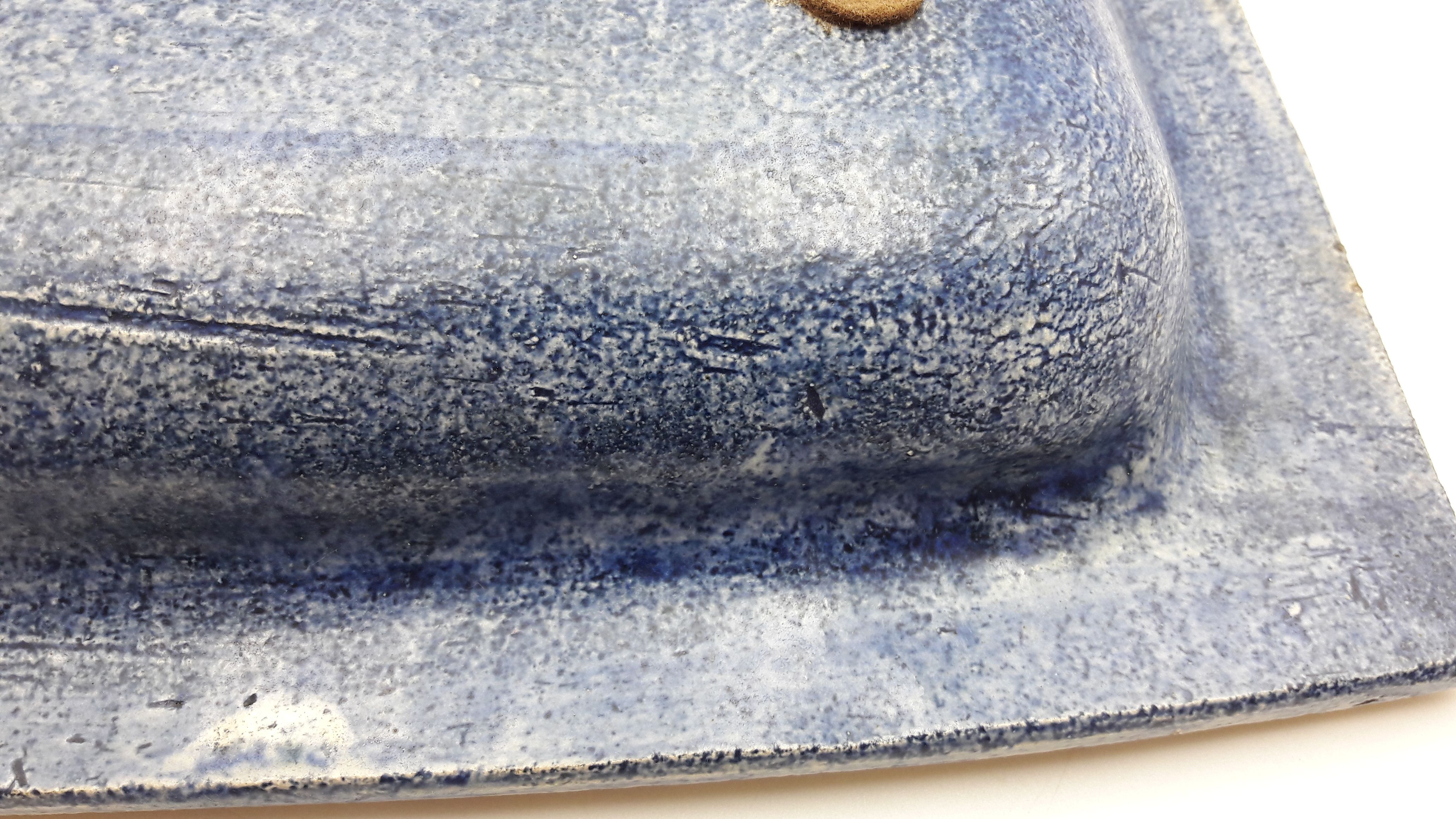 DECORATIVE CERAMIC DISH SIGN GEORGES PELLETIER GEOMETRIC DRAWING BLUE AND GOLD COLLECTION