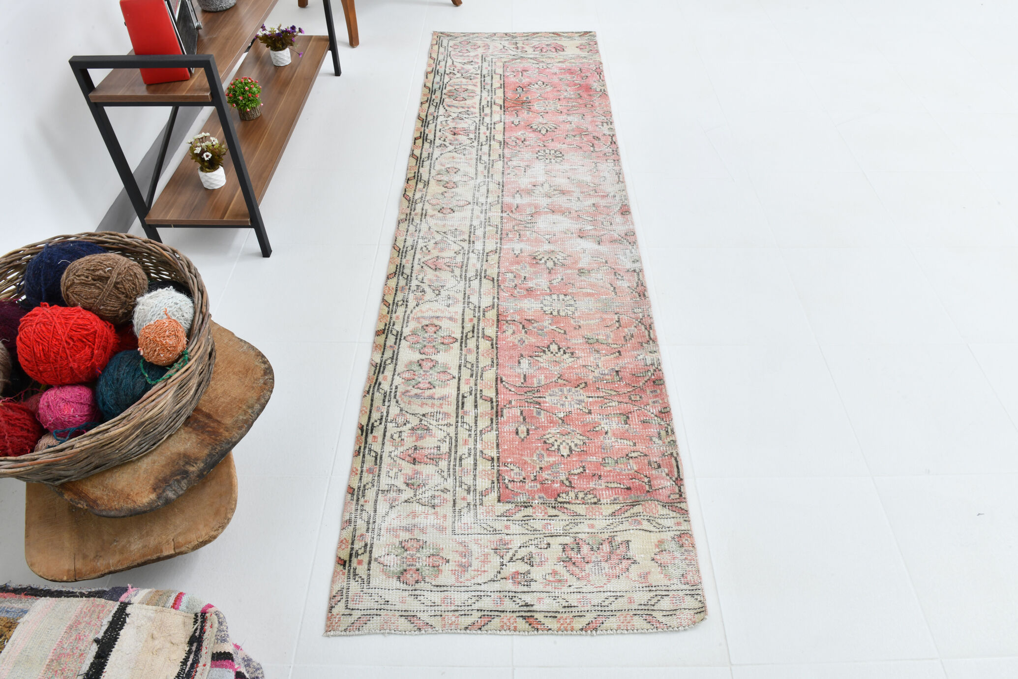 2x9 shabby chic vintage runner rug, 74x265cm
