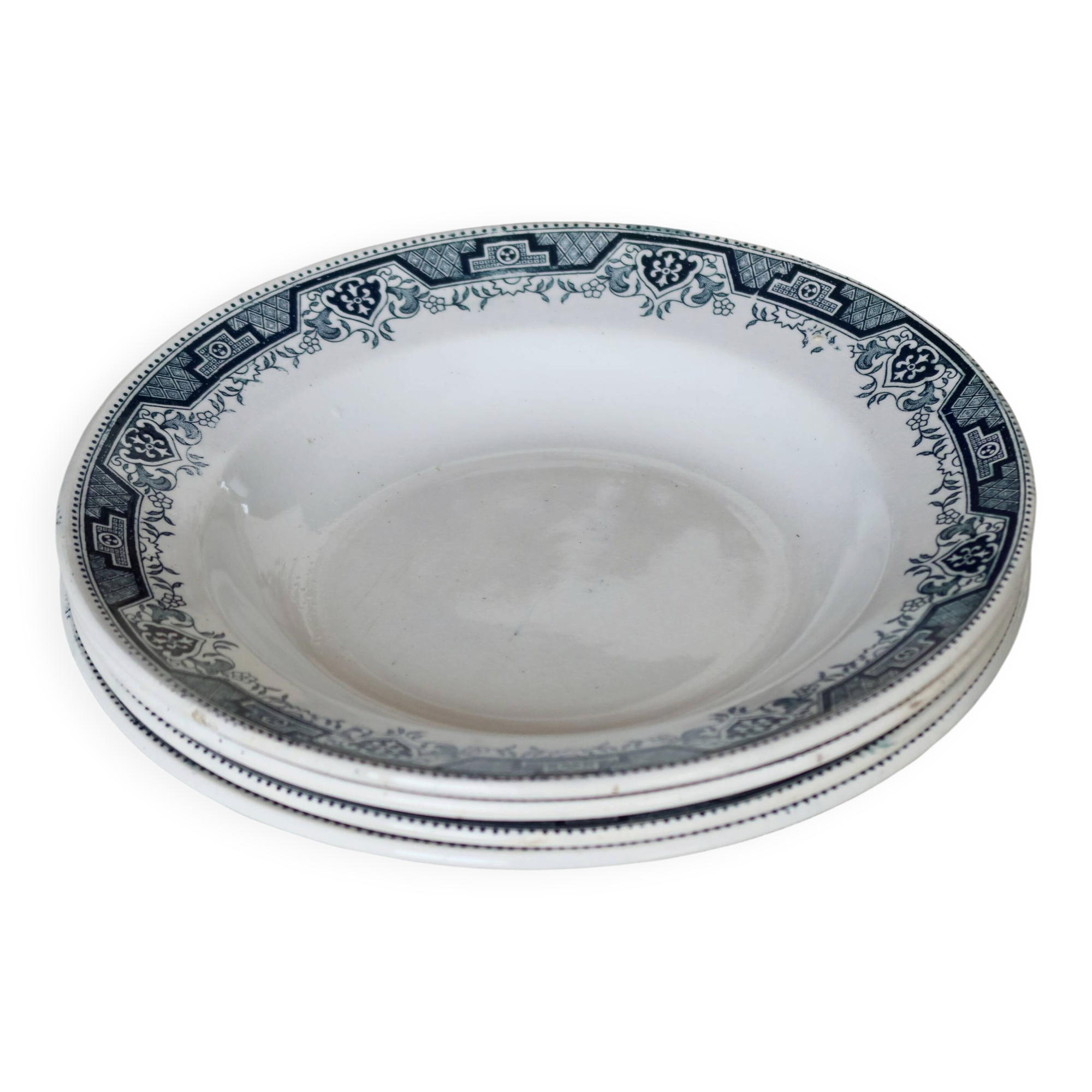 4 vintage deep plates in ironstone, Morocco model - Moulin des Loups