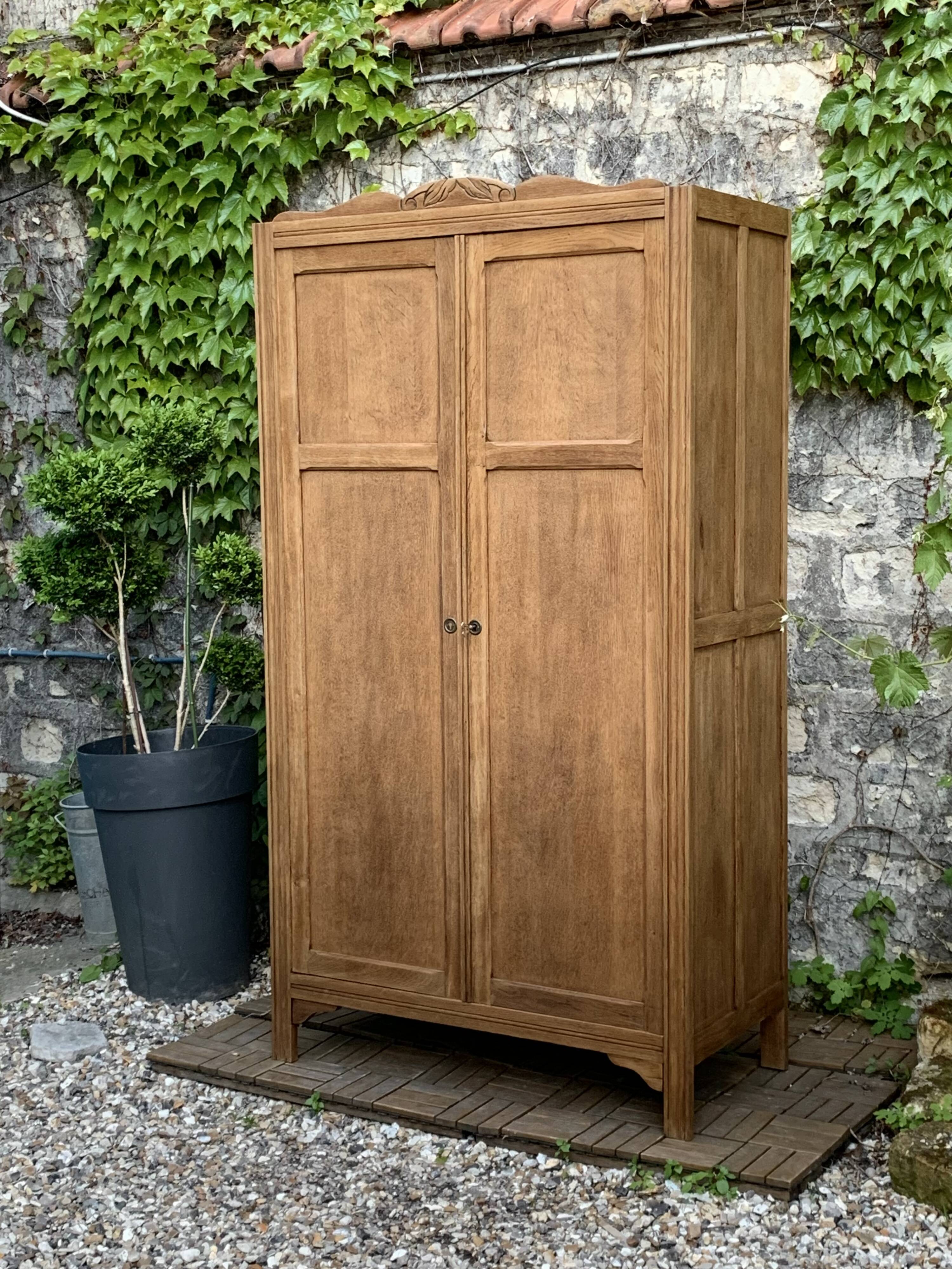Parisian wardrobe, art deco raw wood wardrobe, 1930