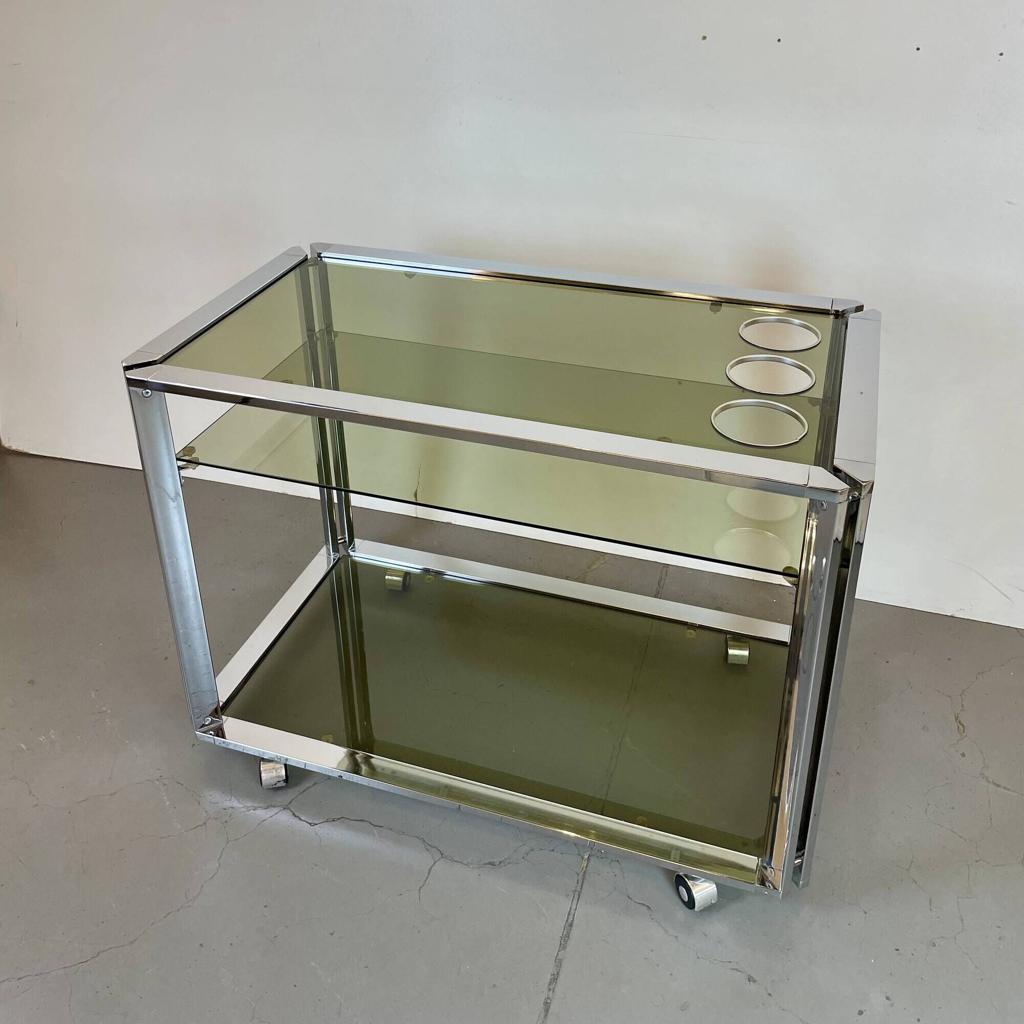 Space Age Chrome and Smoked Glass Bar Cart, 1970s