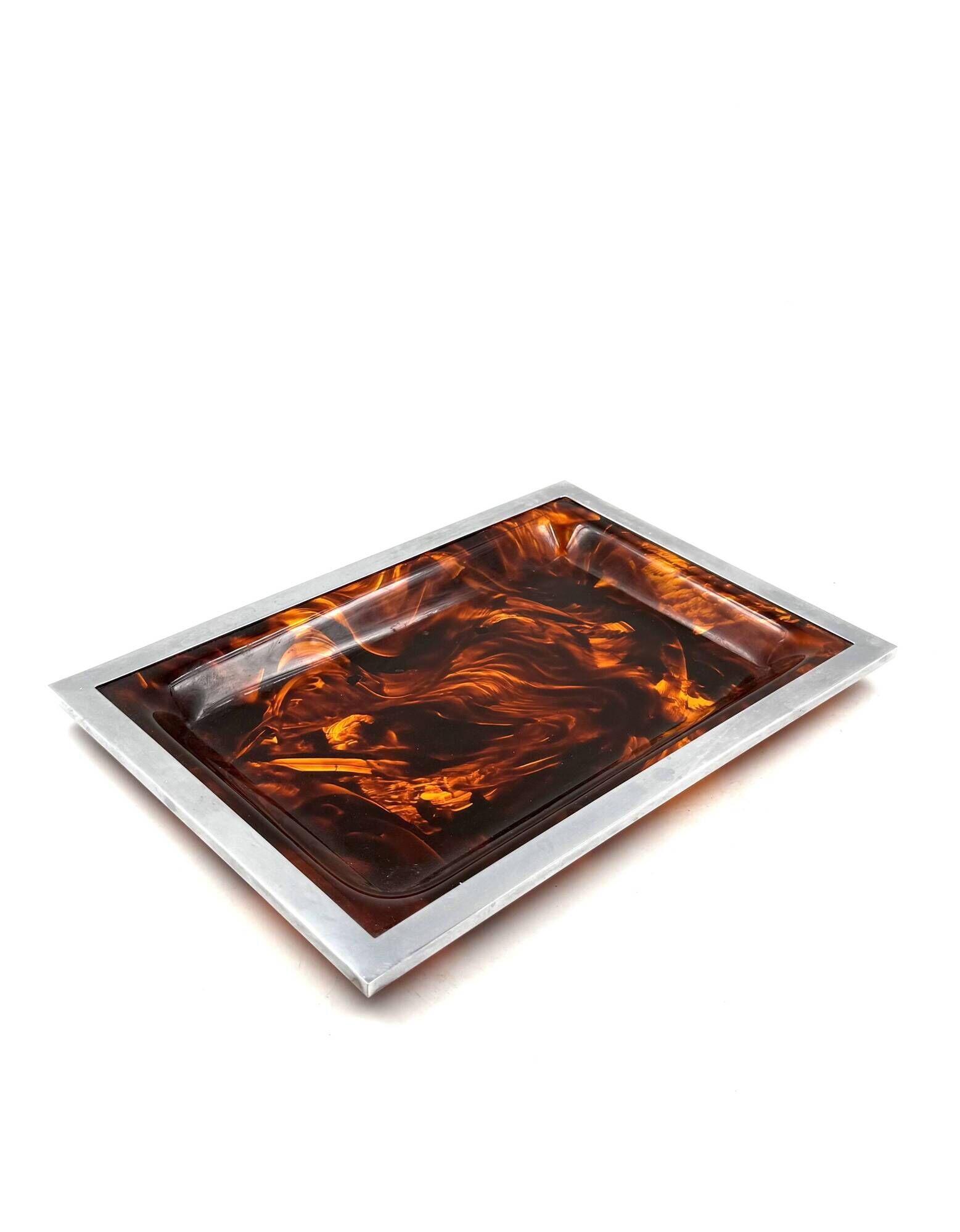 Brass and tortoiseshell lucite tray, Italy 1970s