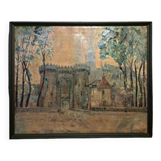 Tableau impressionniste et matiériste - Porte Guillaume et cathédrale de Chartres, 1888