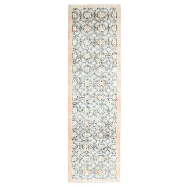 1970s Vintage Turkish Oushak Handmade Wool Cotton Gray Area Rug 95x329