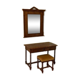 Ensemble de toilette colonial en chêne de style espagnol, ensemble de 3 pièces