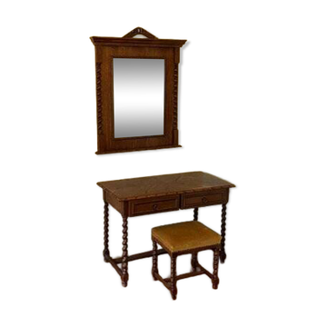 Ensemble de toilette colonial en chêne de style espagnol, ensemble de 3 pièces