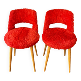 Paire de fauteuils vintage moumoute rouge années 60